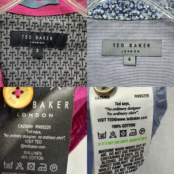 Ted Baker set of 2 men's short sleeve button up tops Size 3 magenta Size 4 blue - Picture 6 of 16